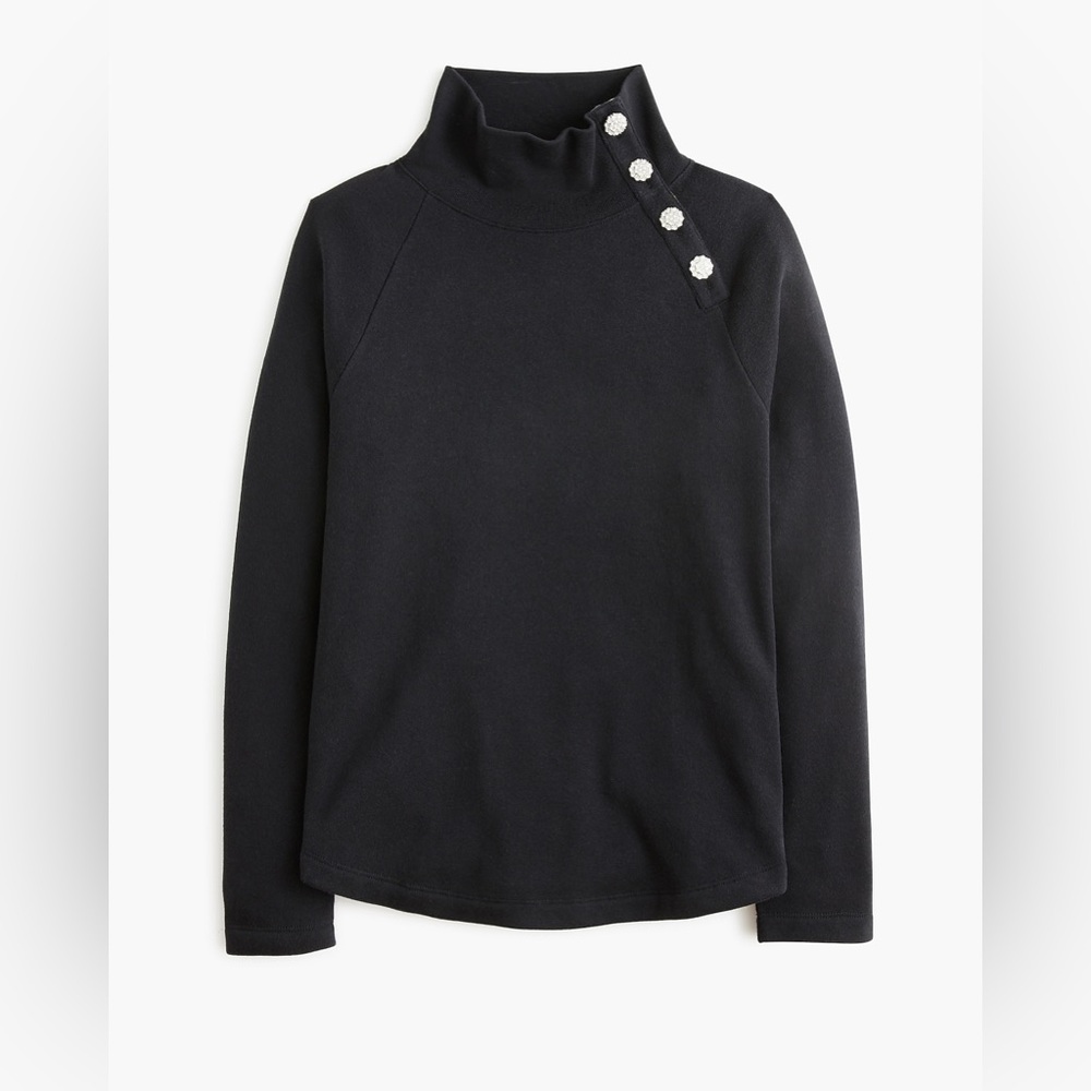J.Crew Jewel Button Mockneck Pullover Black M NWT